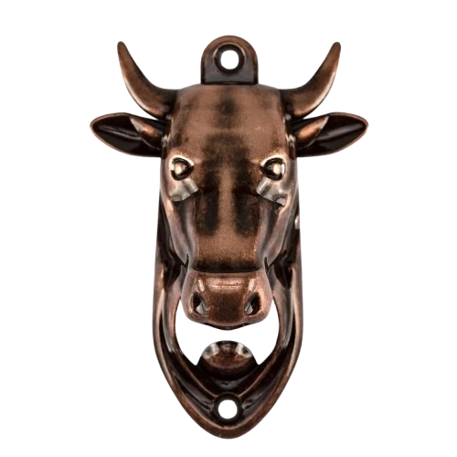 Abridor de Garrafa Cabeça de Boi Cobre Velho 
